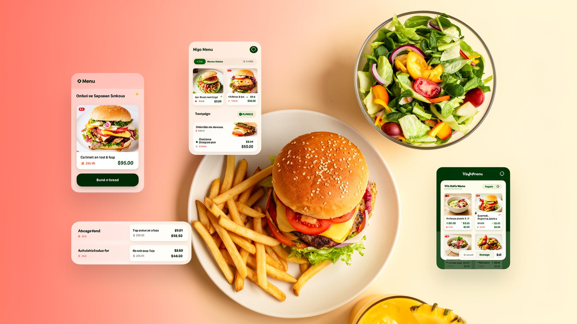 Cardápio digital com pratos e cards de produto